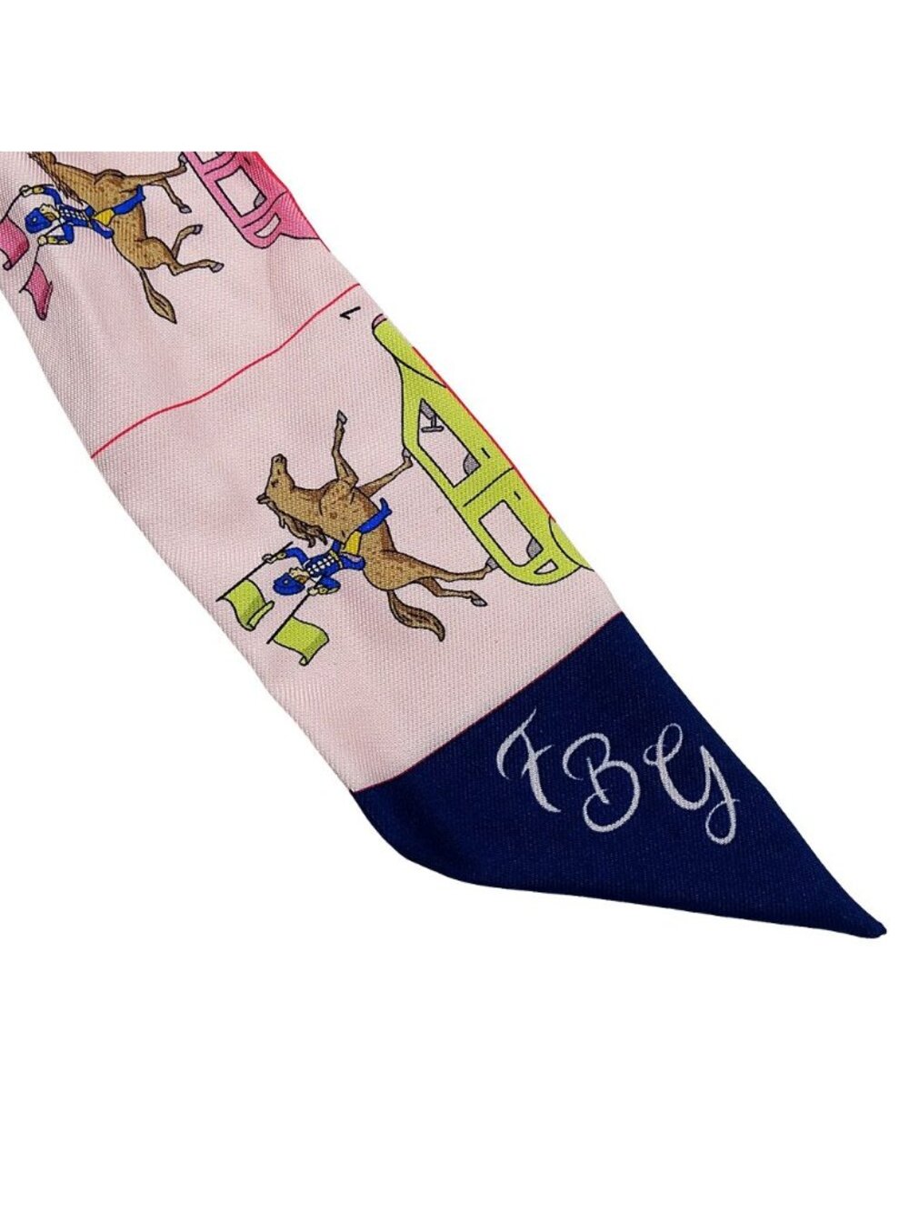 Hermes Scarf Twilly Silk Pink Horse Car - Picture 6 of 9